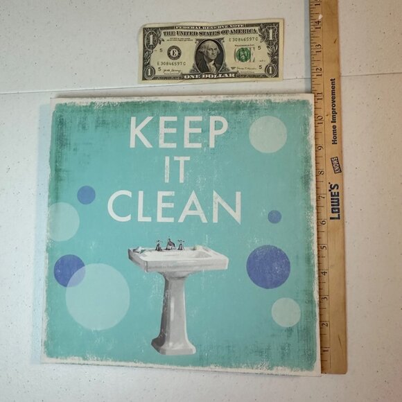 Wrapped canvas wall art for bathroom Wash your hands Keep it clean set of 2 - Picture 3 of 13